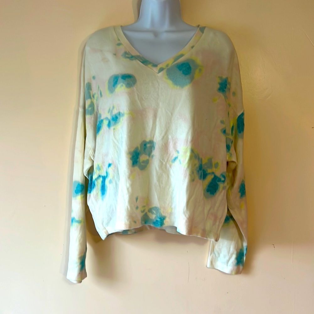 Freshman Soft Brights Pastel Floral Cropped Sweater Sz XL